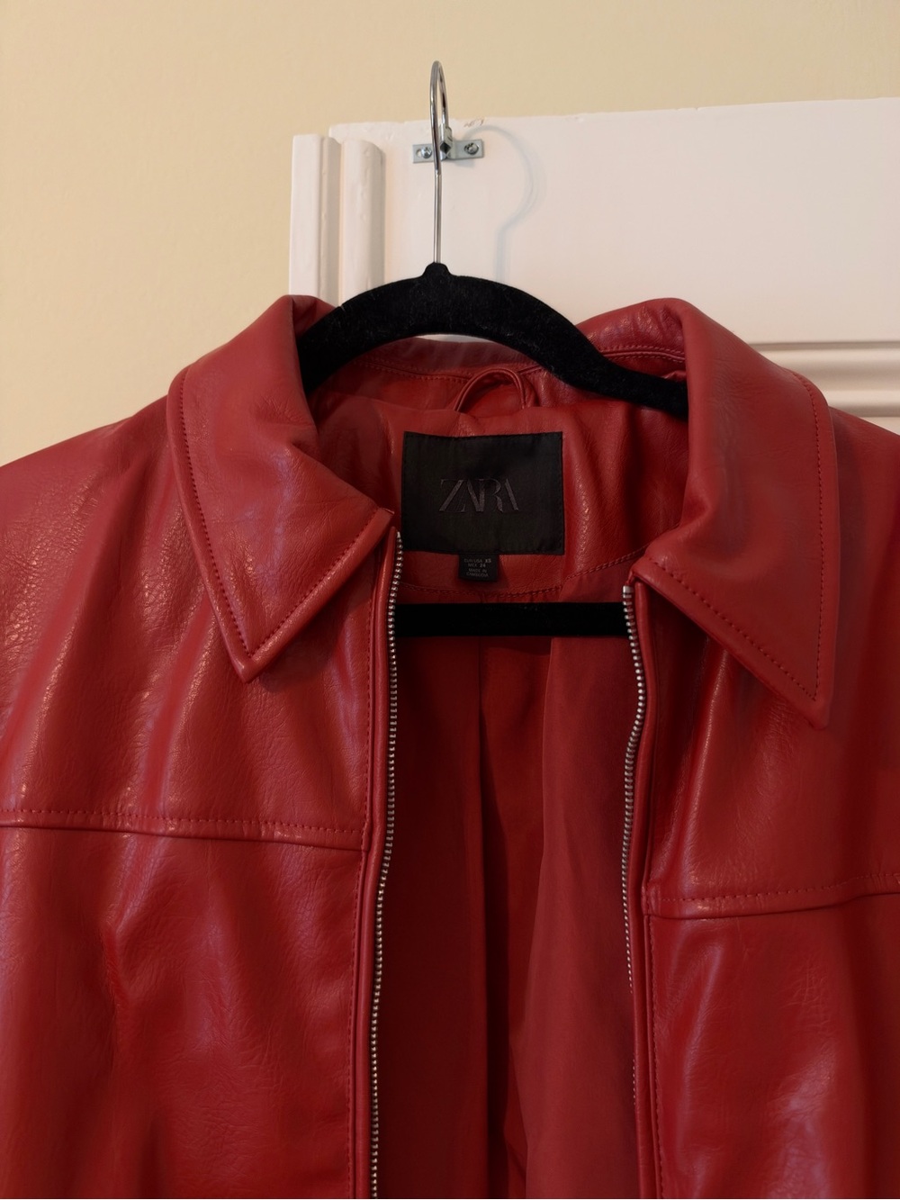 Zara Red Leather Bomber Jacket - Picture 2 of 2